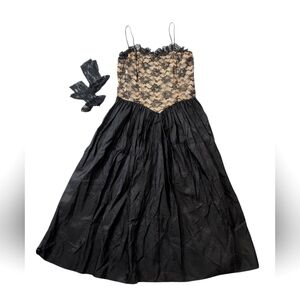 Alicia Dress Women's 10-12 Black/Champagne Vintage 1980s Prom Whimseygoth Gloves